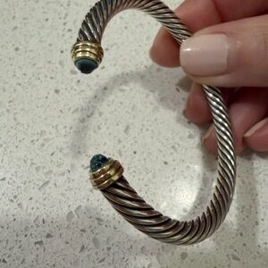 David Yurman Renaissance Cable Cuff Bracelet 4 mm Sterling Silver 14k Gold Med
